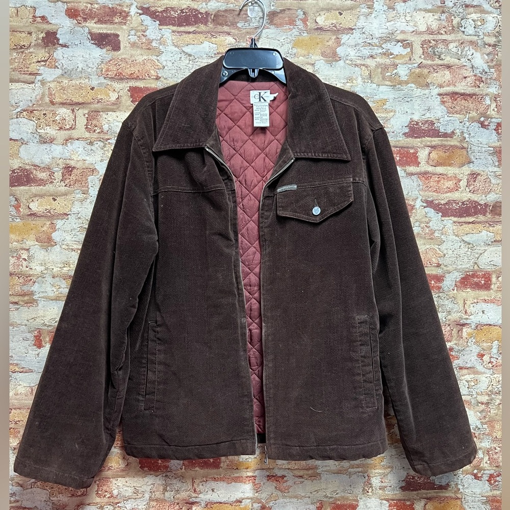 Calvin Klein Jeans CK brown zip up corduroy Jacket coat womens size large